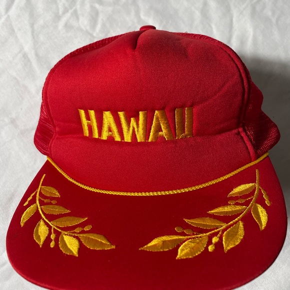 Hawaiian Other - Vintage 80s Hawaii Rainbow Beige Mesh Trucker Hat Snapback Cap Hawaiian